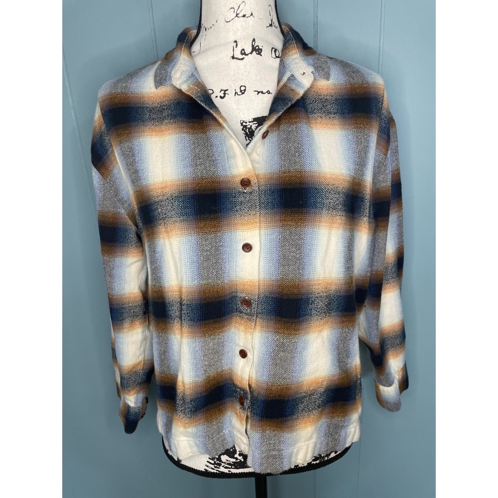 Madewell Flannel Westlake‎ Shirt Medium Blue Brown Plaid Button Down